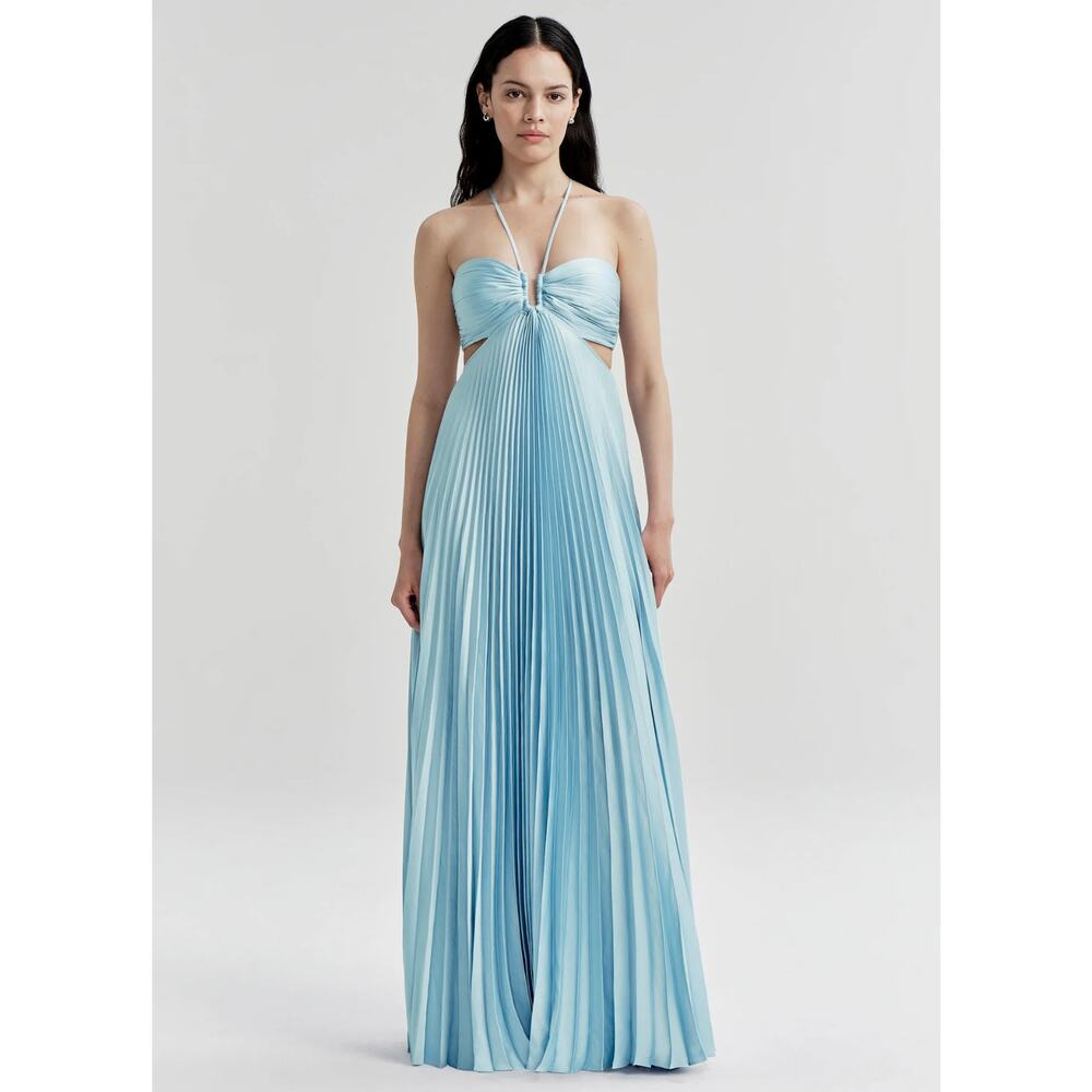ALC Moira Satin Pleated Maxi Dress Delphinium Blue - Picture 1 of 11